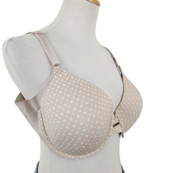 Warner's Bra Womens 40C Underwire Full Coverage Adjustable Strap Beige Polka Dot - Picture 2 of 9